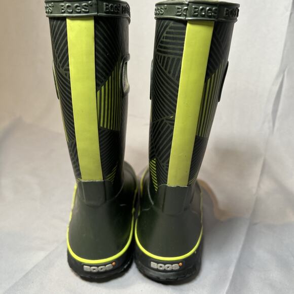 Bogs Boots Youth 1 (W 2.5) Rain boots Waterproof Geo Dark Green Lime Foot 7.75” - Picture 6 of 7